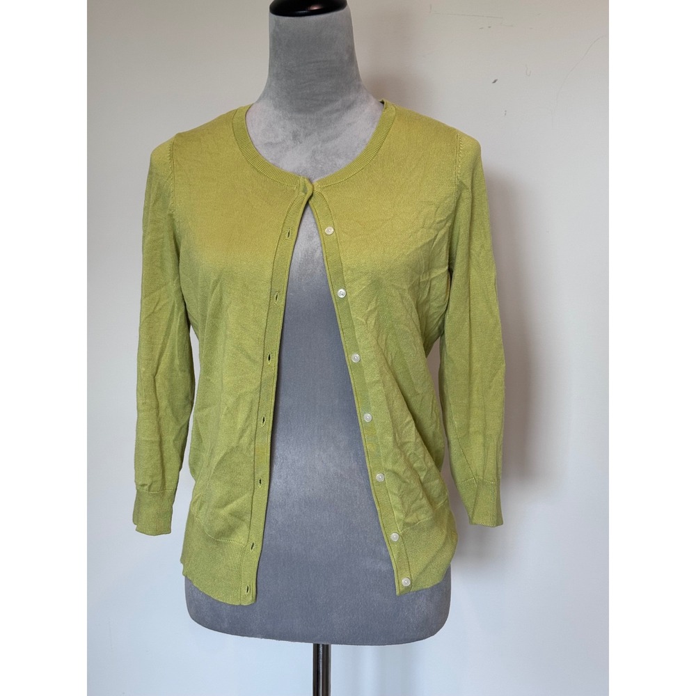 Halogen Lime Green 3/4 Sleeve Button Front Cardigan Sweater Womens Size Medium